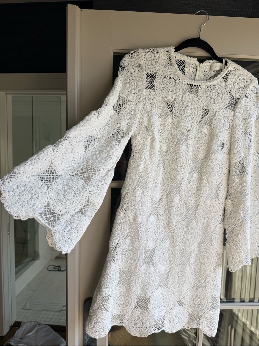 Zimmermann White Crochet Lace Long-Sleeve Mini Dress - Picture 2 of 4